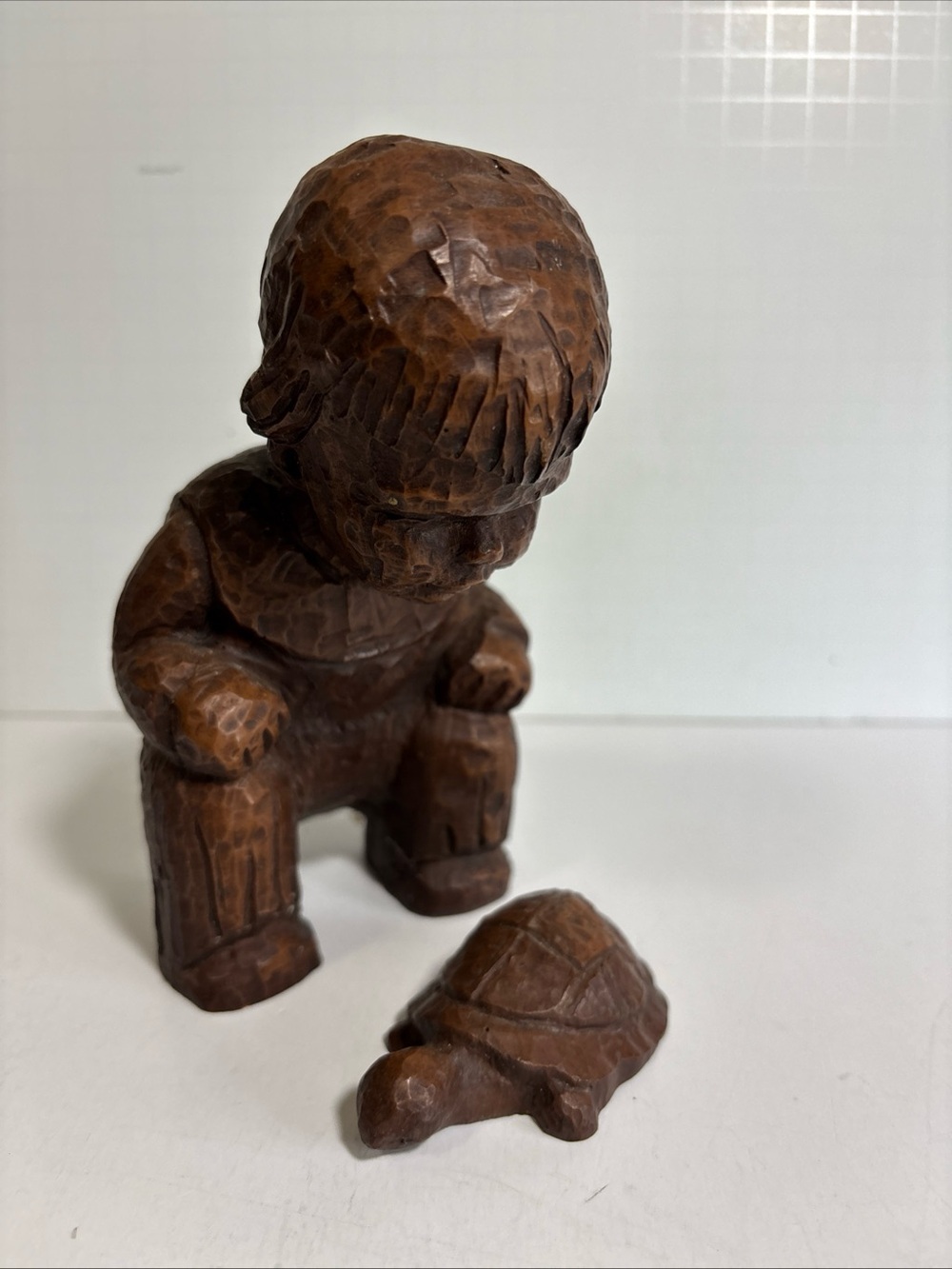 Vintage RED MILL MFG Curious Boy and Turtle Crushed Pecan Resin Molded 6 inch